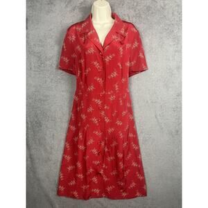 Sundance Dress Womens Medium Red 100% Silk Button Front Floral Collared A-Line